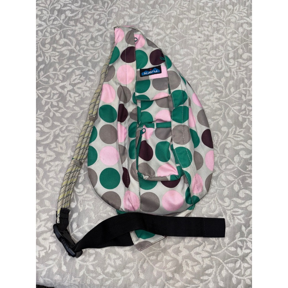KAVU‎ Rope Bag Sling Backpack Polka Dot Green Pink Grey Crossbody